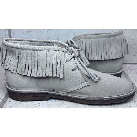 J Crew Fringed Macalister Suede Boot Tassel Laces Grey Tan Size 9 NWOB - Picture 8 of 13